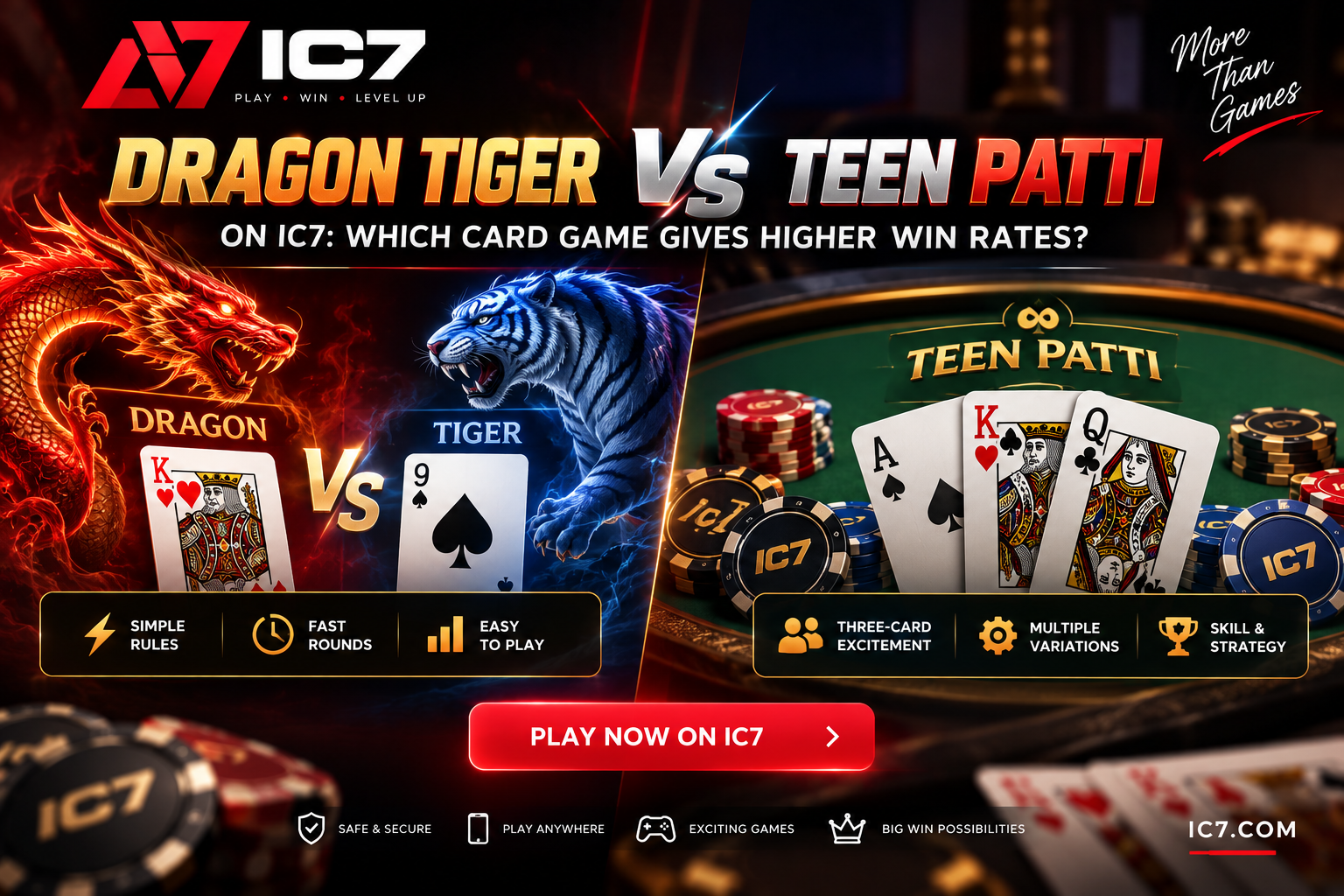 Dragon Tiger vs Teen Patti on IC7: Which Card Game Gives Higher Win Rates?